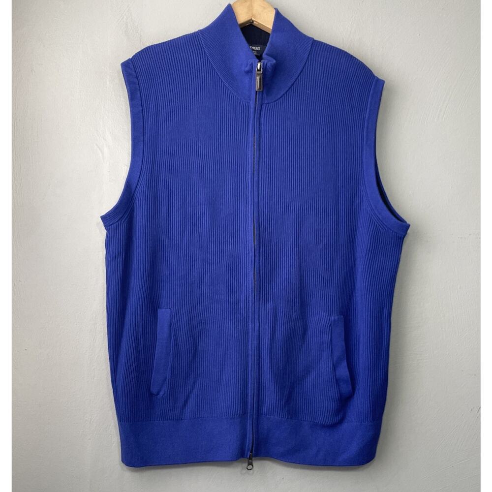 Cremiuex Zip Sweater Vest Mens Size Large Blue Preppy Academia Mock Neck Classic